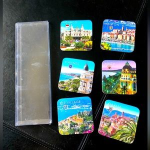 Europe Souvenir Package: 6 Coaster Set NEW in box Monaco Nice Cannes Grasse etc